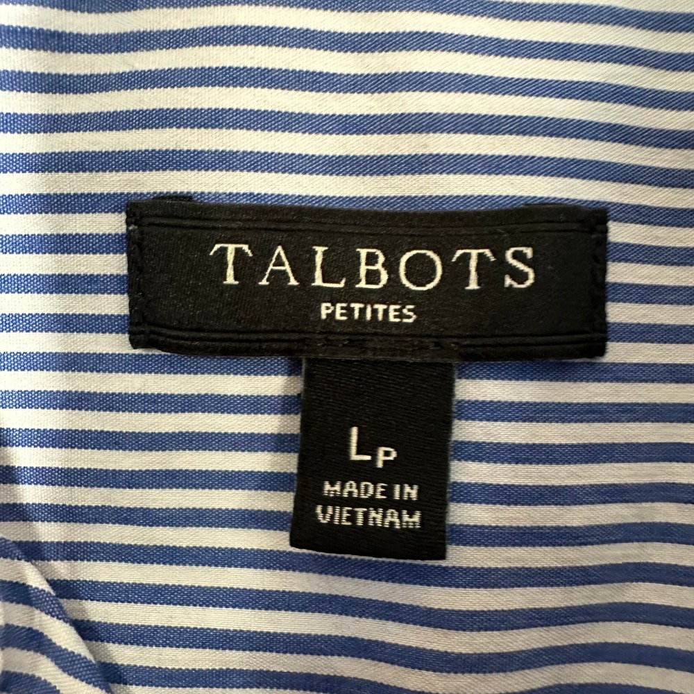 Talbots Petites Blue White Striped Button Down Shirt Long Sleeve LP Cotton Blend - Picture 5 of 7